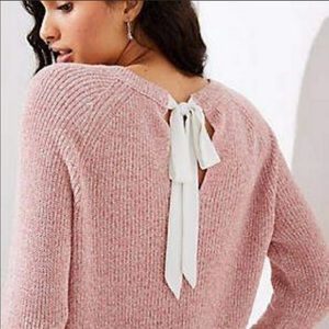 Loft Pink Marled Bow Back Sweater